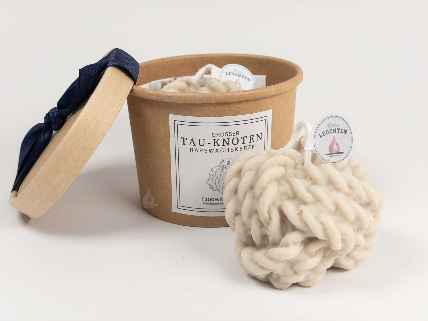 Tau-Knoten-Kerze grau-beige