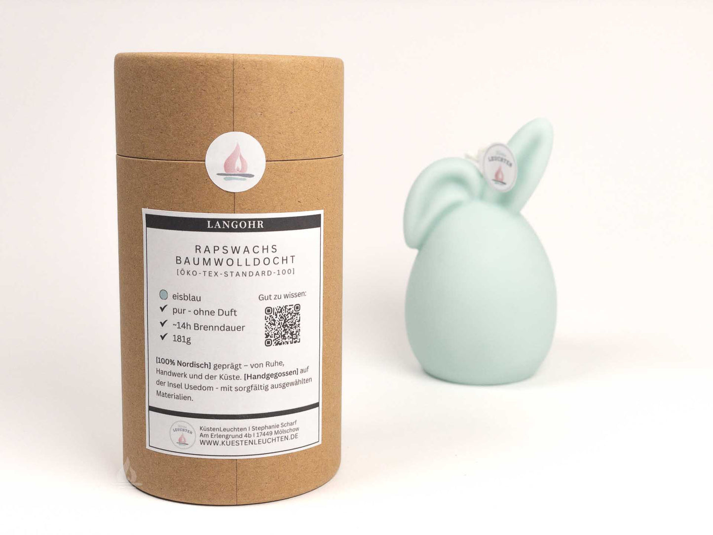 Hasenkerze mit Langohr oder Knickohr Eisblau