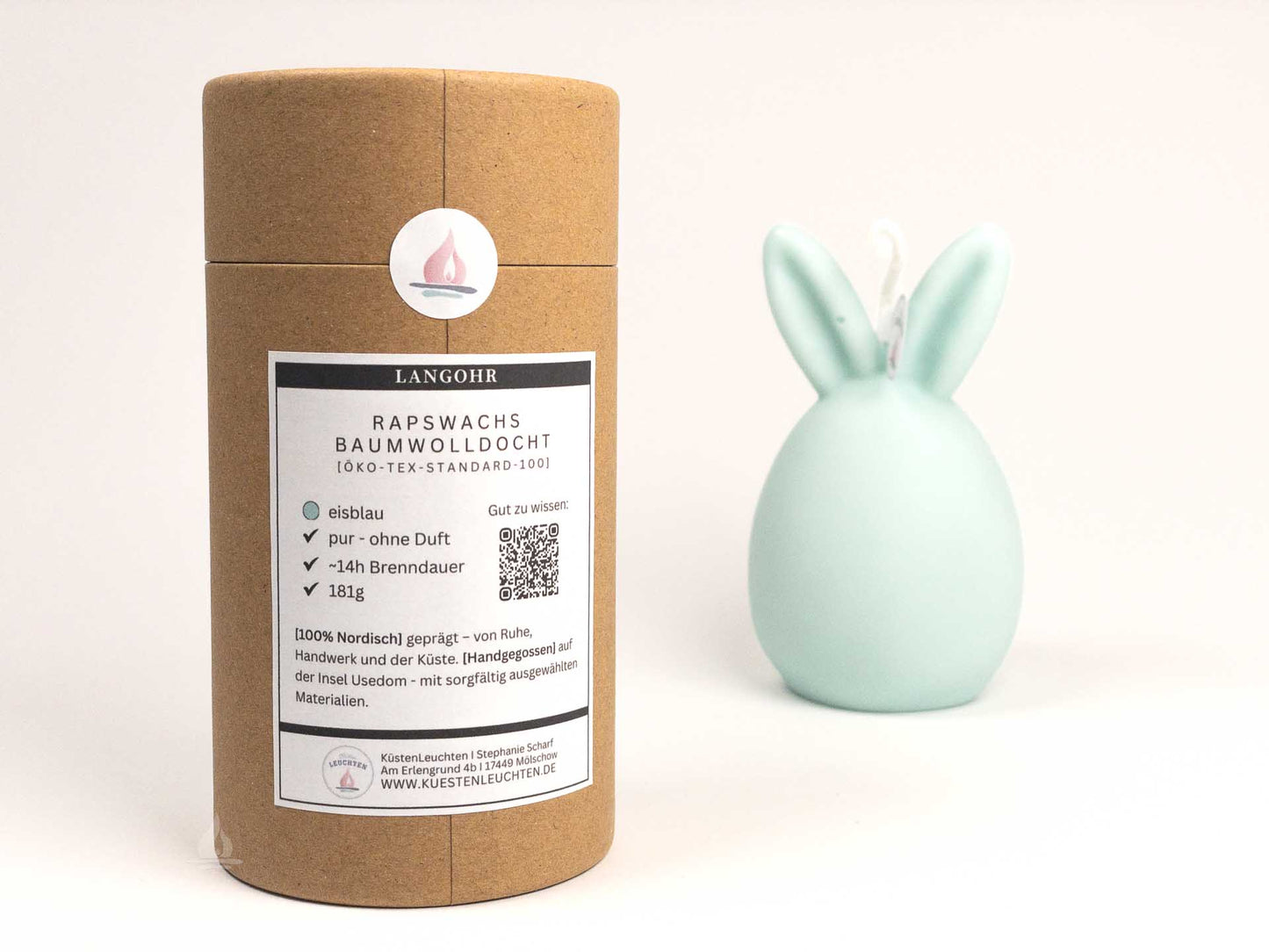 Hasenkerze mit Langohr oder Knickohr Eisblau