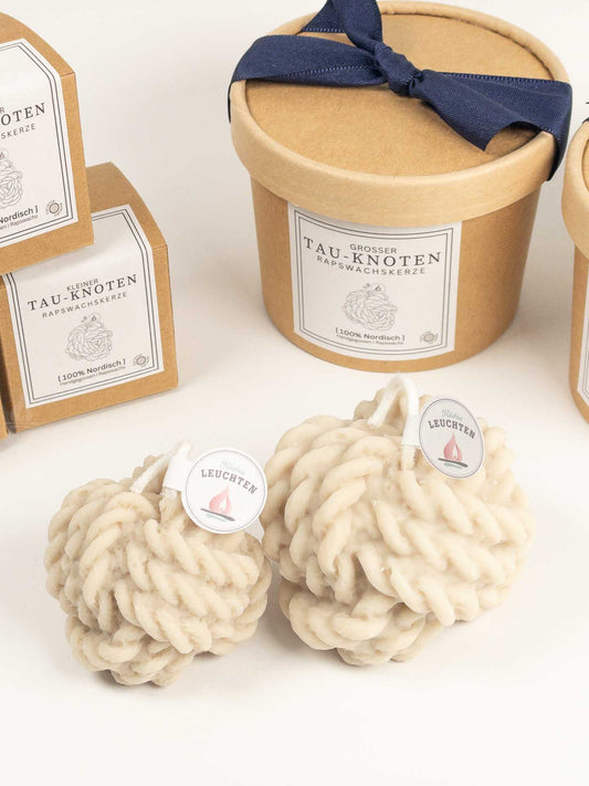 Tau-Knoten-Kerze grau-beige