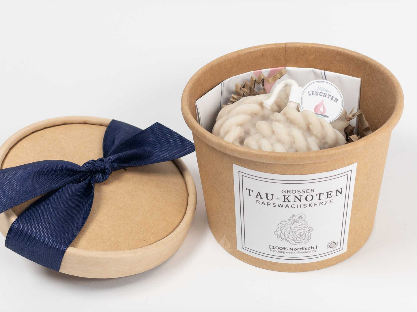 Tau-Knoten-Kerze grau-beige